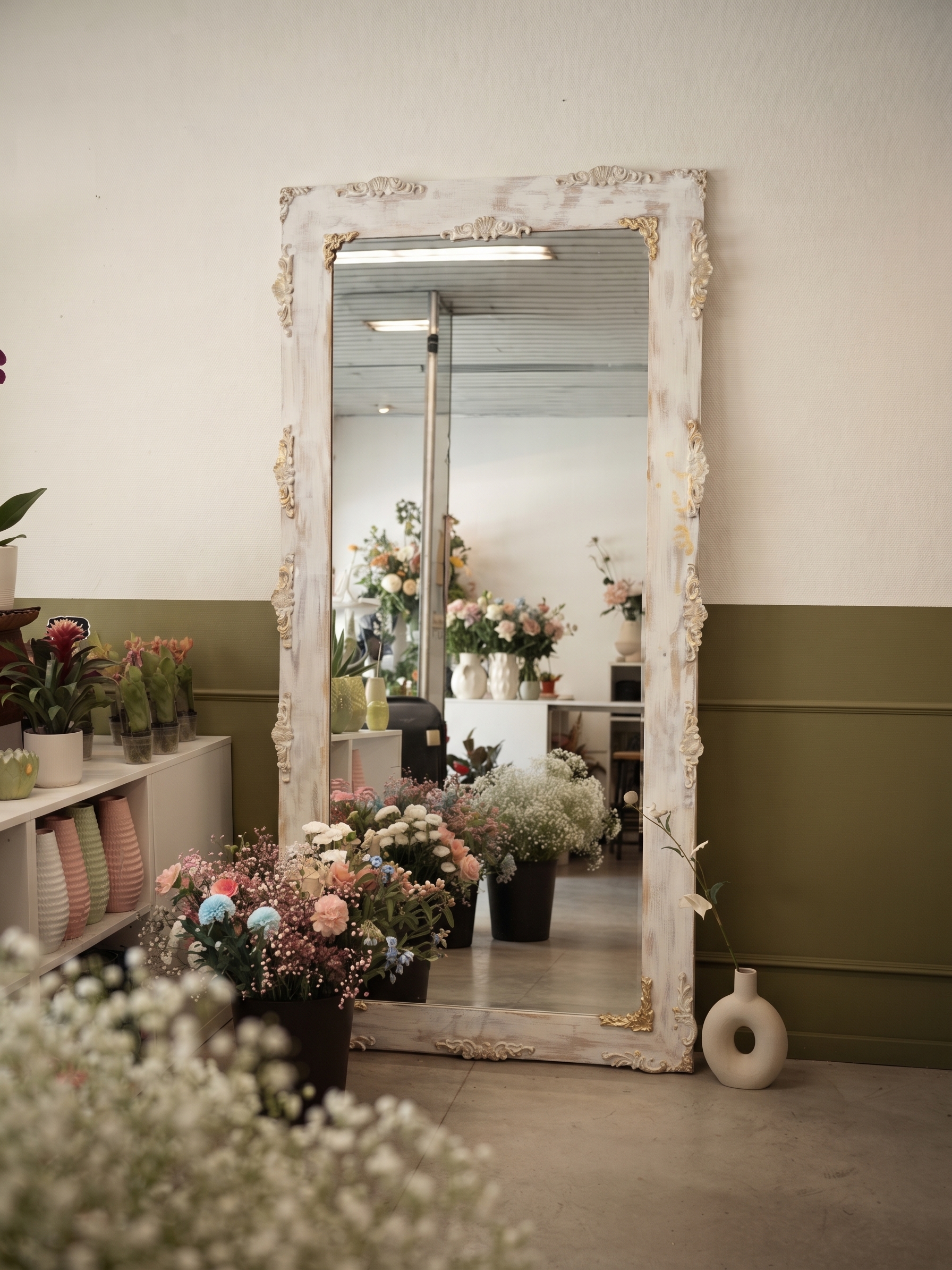 Miroir personnalisable blanc céruse et or